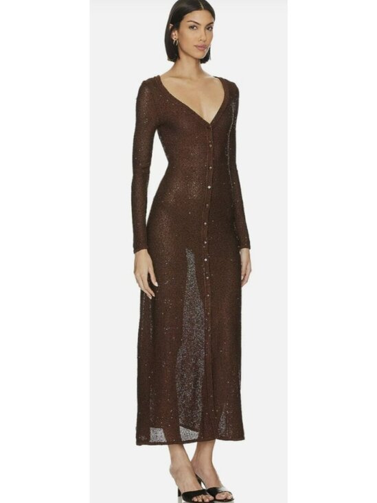 Misa Dresses & Skirts - Misa Los Angeles Rafael Brown Sequin Button-Down Maxi Dress Cardigan Medium NWT